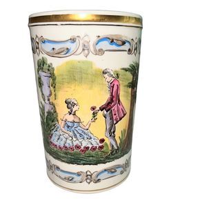 Charleton Hand Decorated And Numbered Ceramic Colonial Man and Woman Gold Rim